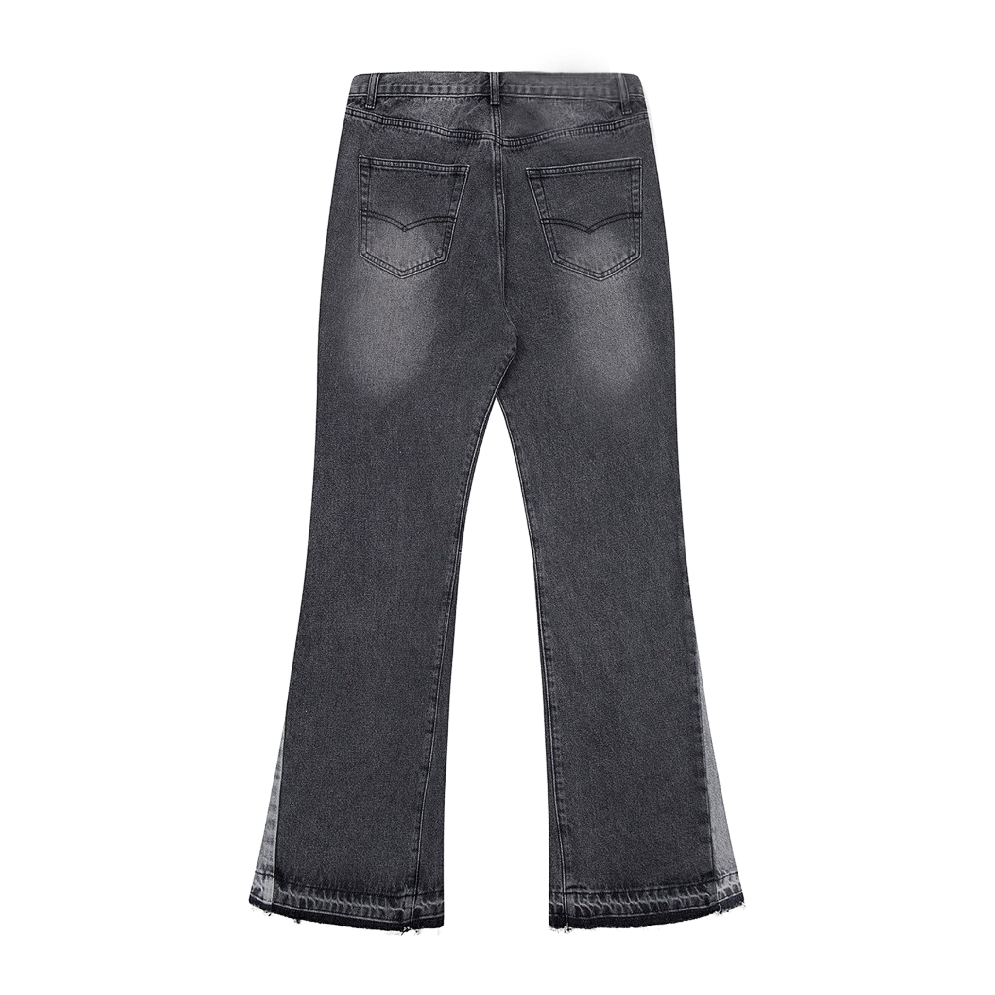 VIALE panelled flared denim jeans featuring back pockets and distressed hem
