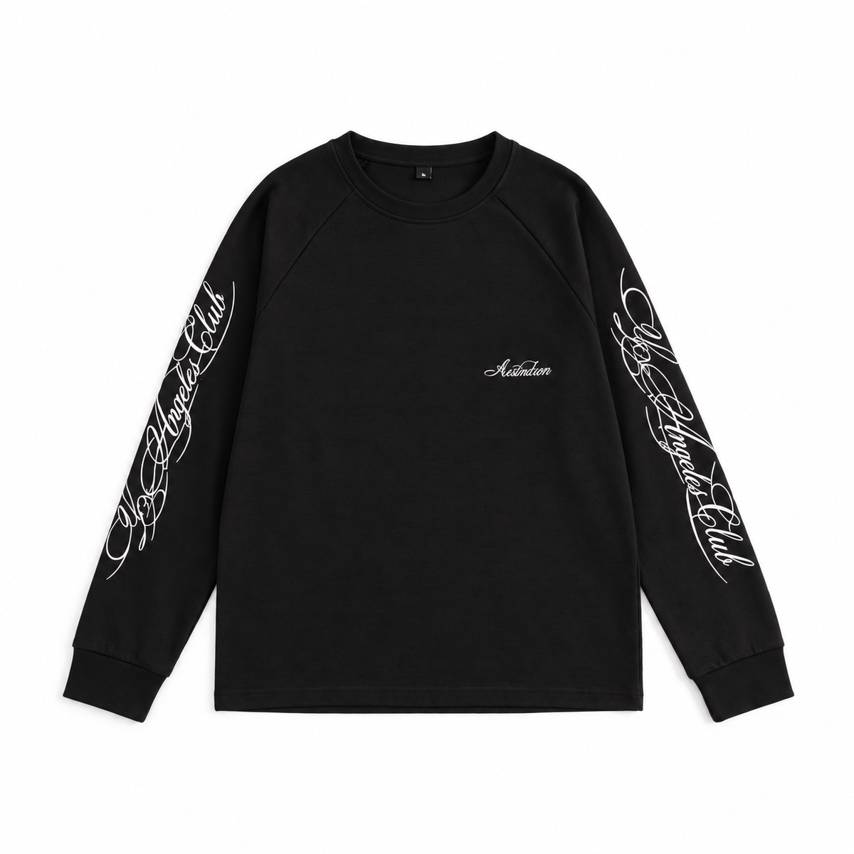 Black script long sleeve with a smooth matte finish
