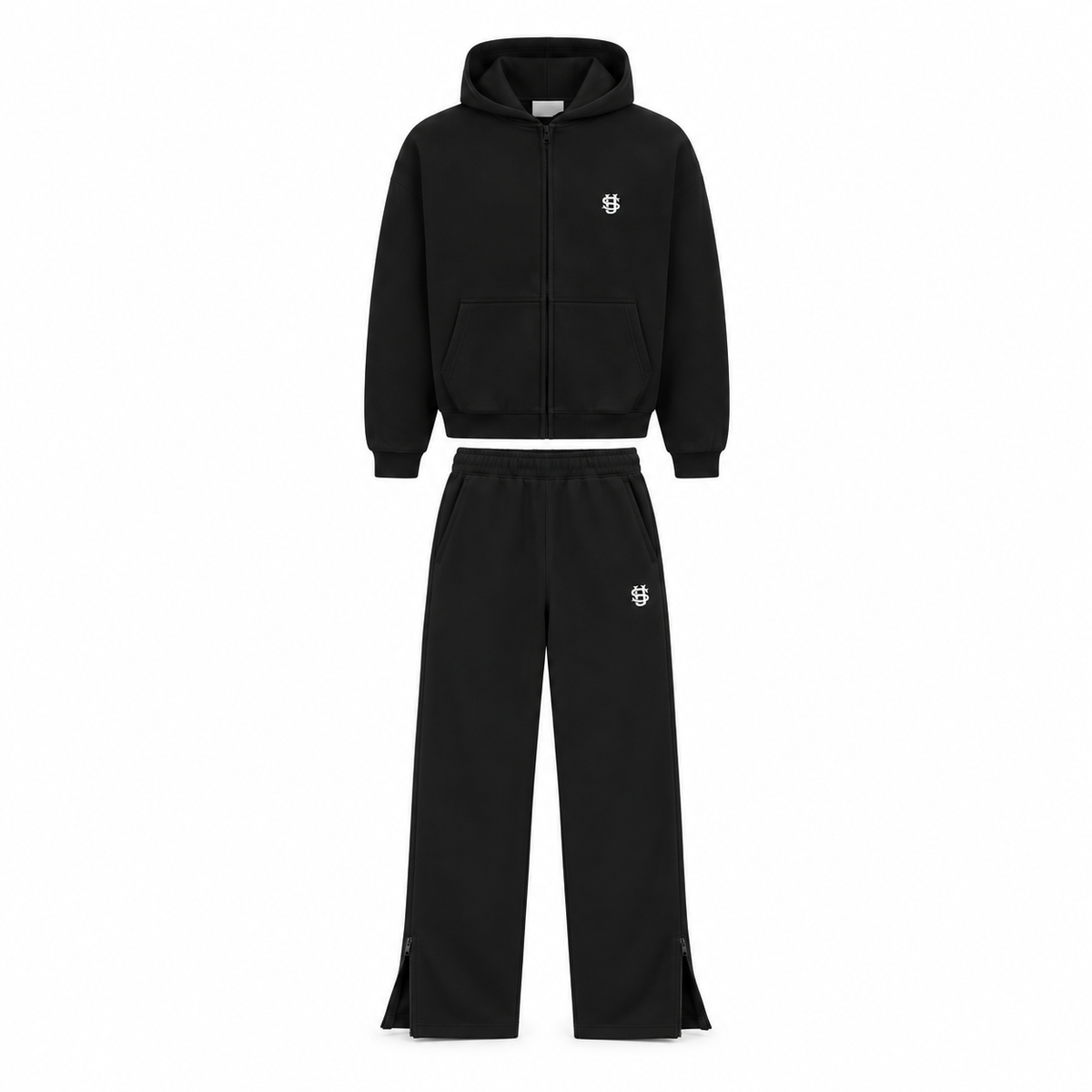 SOVEN Black zip flare tracksuit, product view