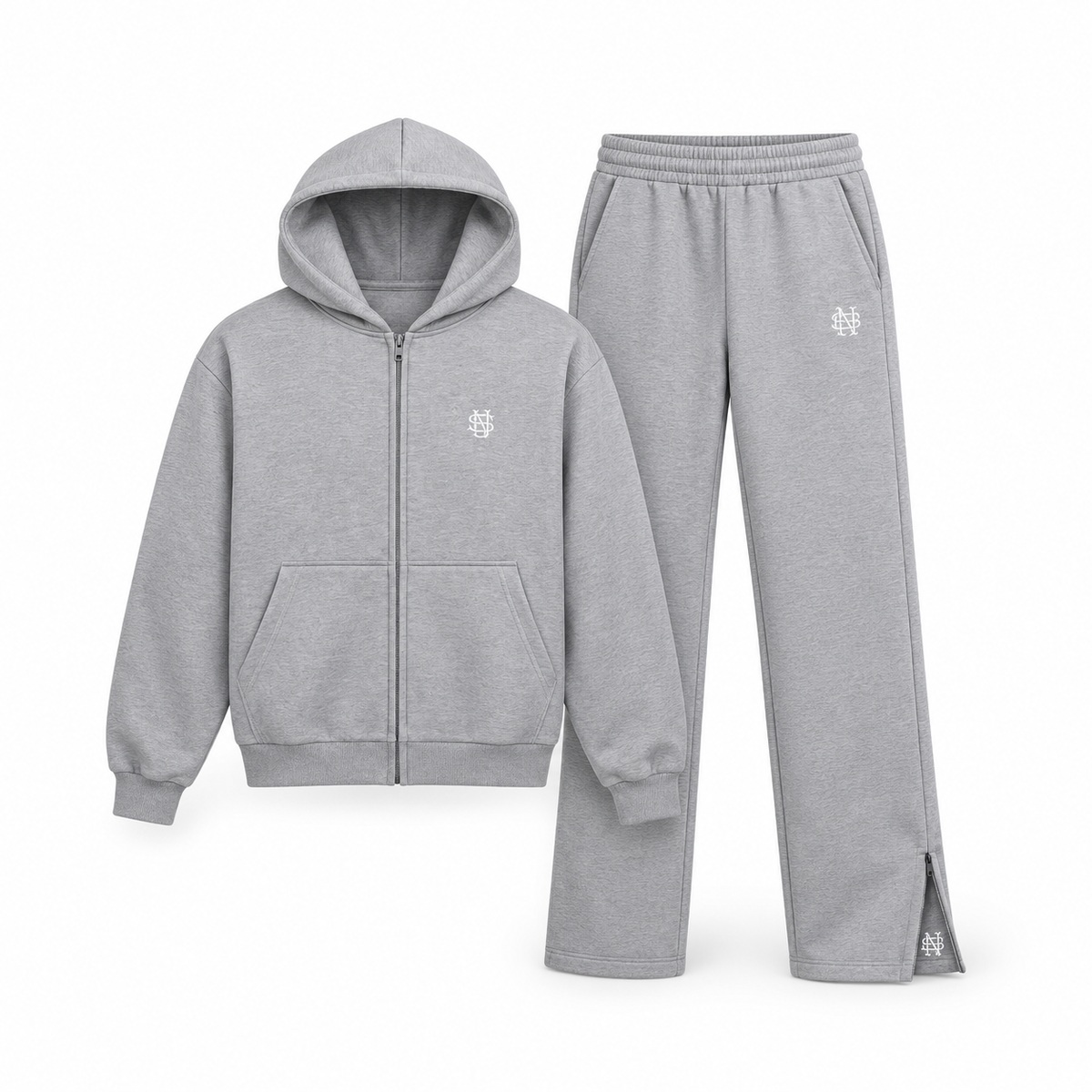 SOVEN grey tracksuit with straight-leg jogger and open ankle zipper