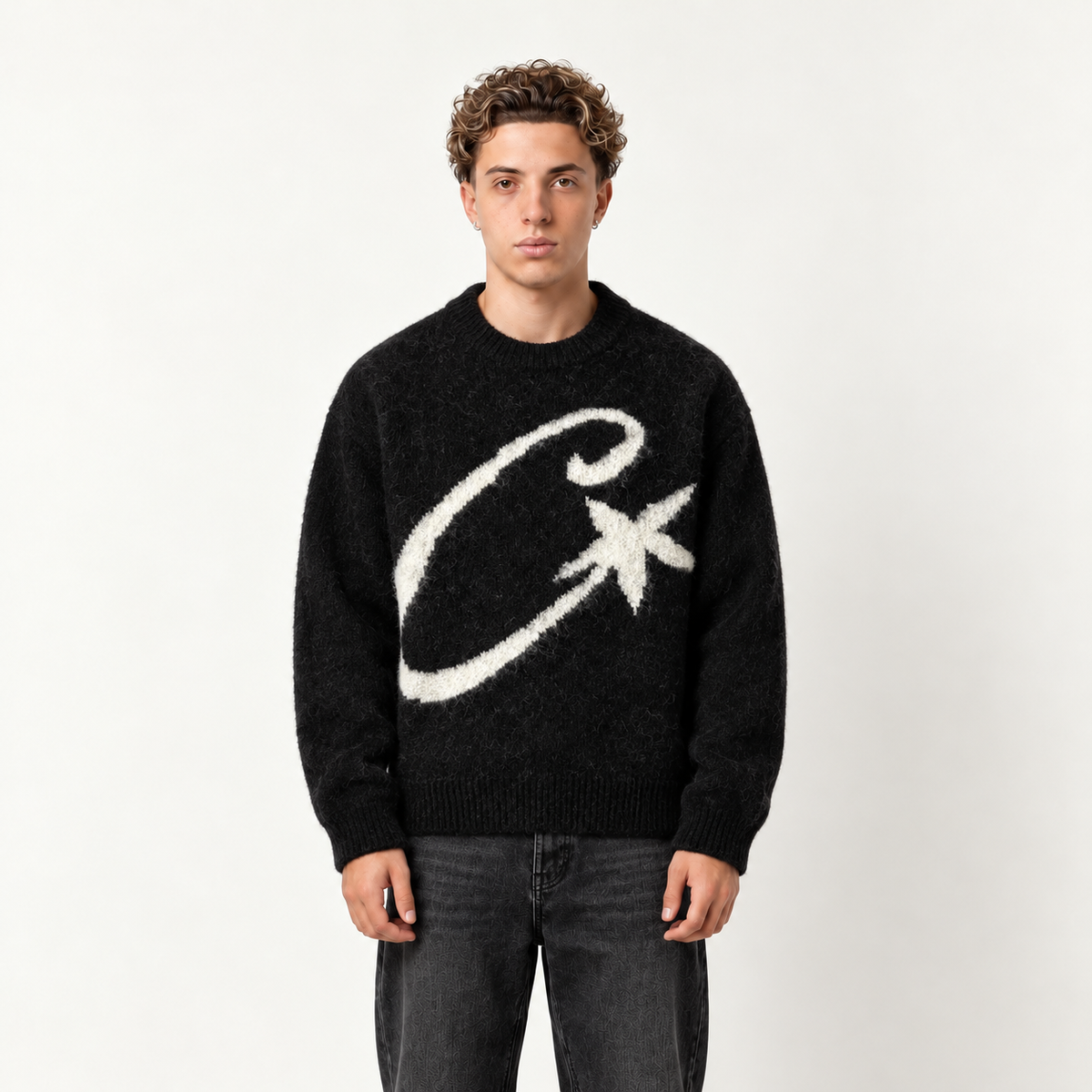 Relaxed Knit Sweater - Black - front