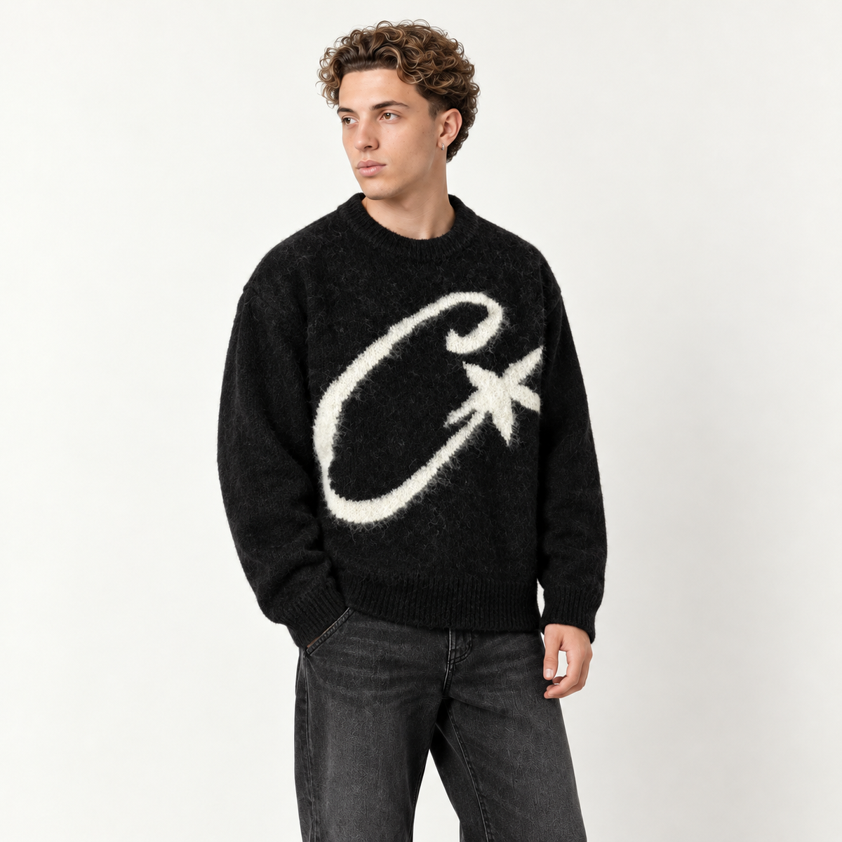 Relaxed Knit Sweater - Black - side