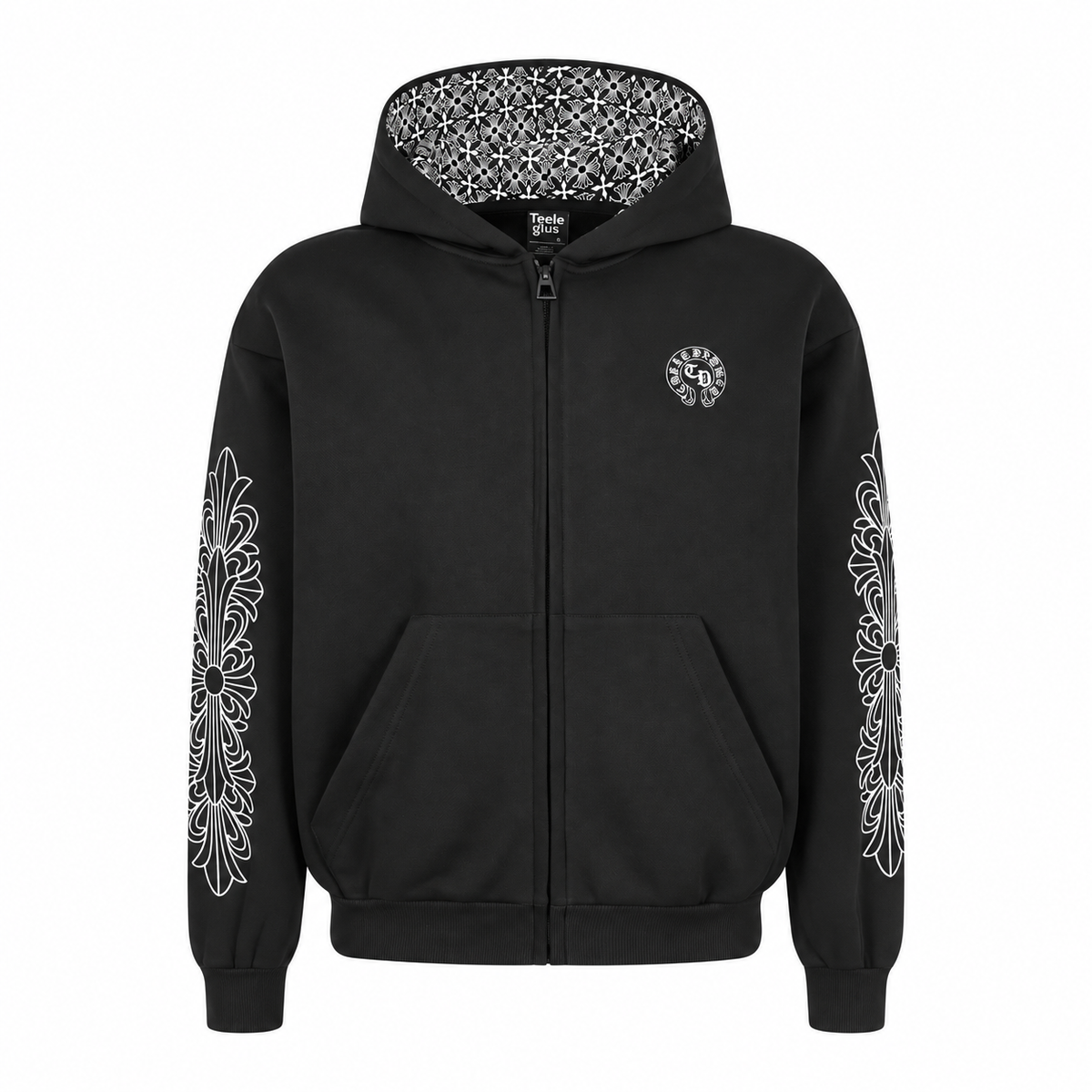 Black FLORA — ZIP HOODIE product photo