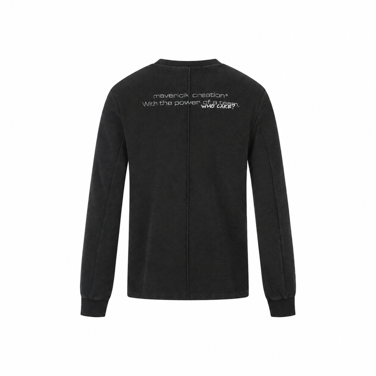 HAKUMATA black waffle longsleeve back with original upper-back print and center seam
