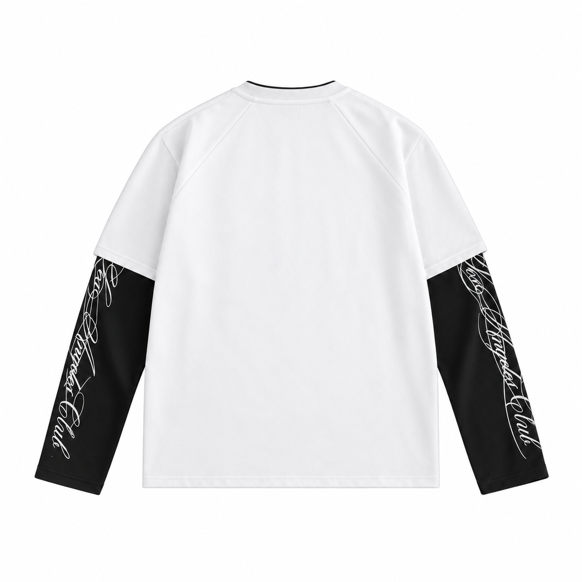SCRIPT LAYERED — LONG SLEEVE White / Black back - AI concept, supplier verification pending