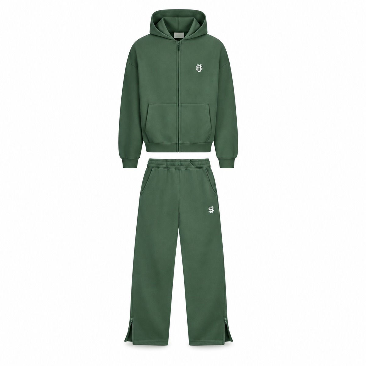 SOVEN Green zip flare tracksuit, product view