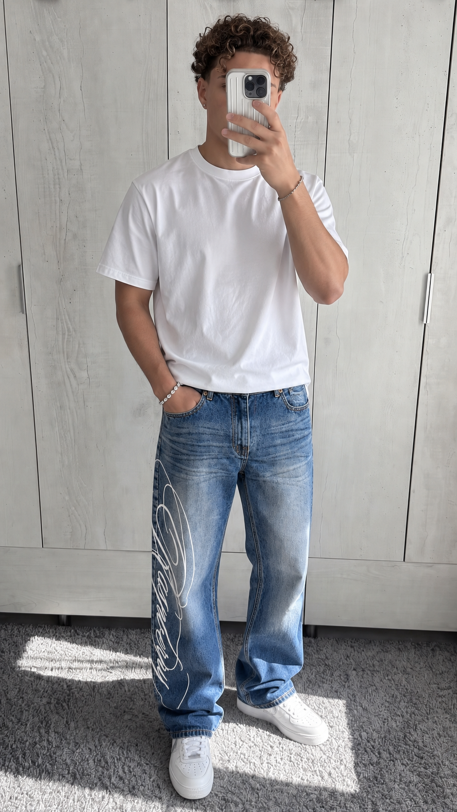 Y2K Printed Straight-Leg Jeans - mirror